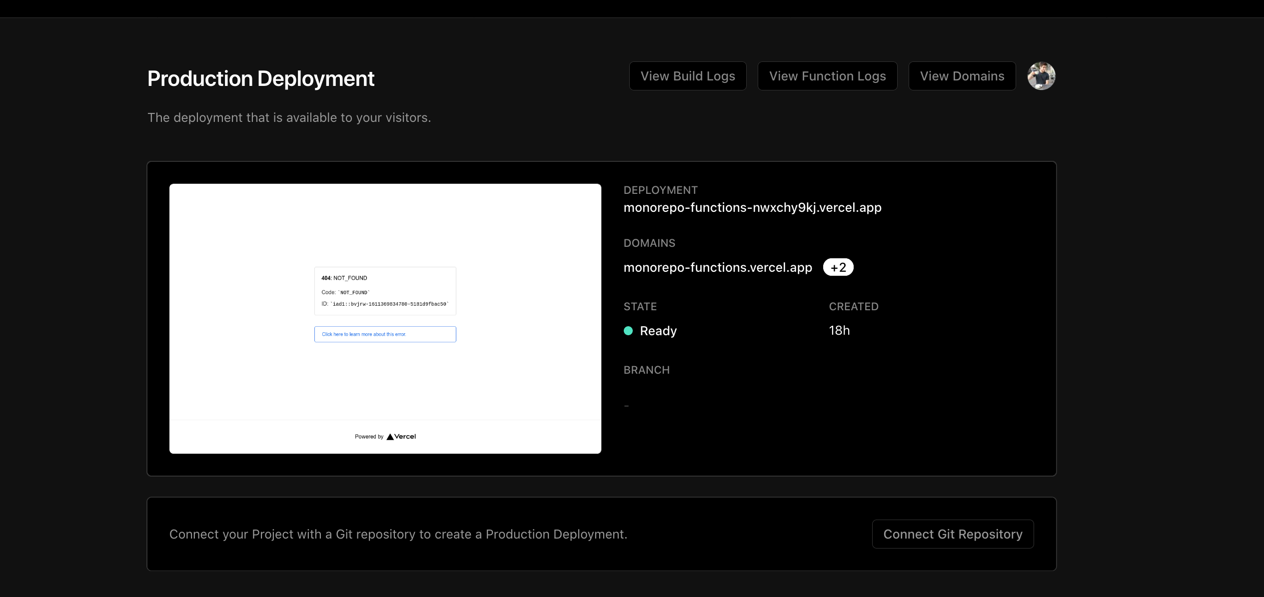 Vercel dashboard image